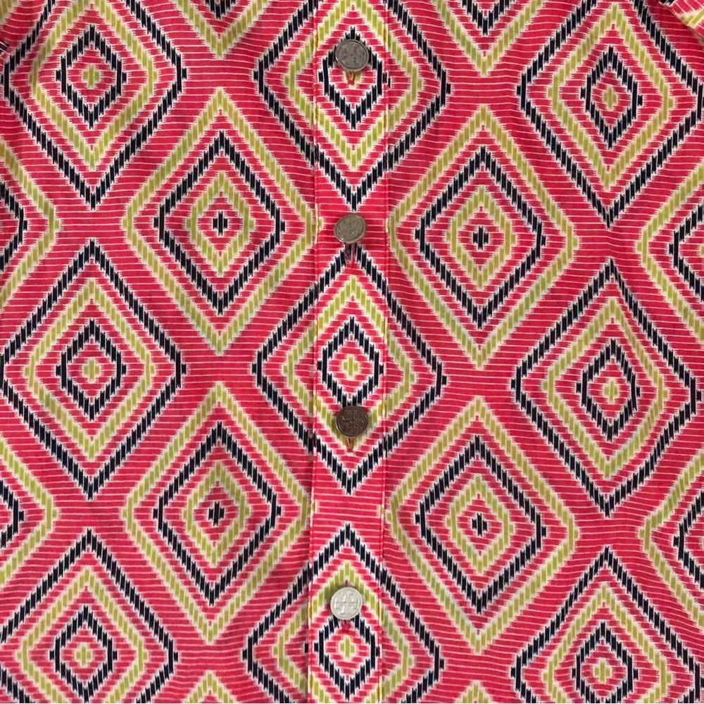 Tory Burch Pink Geometric 100% cotton Button Down Shirt Size 2